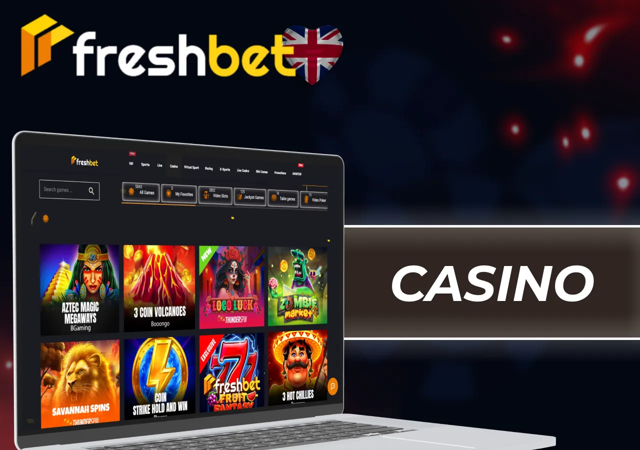 FreshBet casino section featuring a wide selection of games and popular slots.